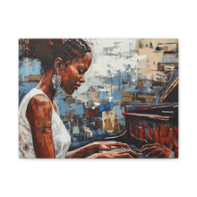 Load image into Gallery viewer, Canvas Wall Art, Piano Woman Artwork, Living Room Decor, Music Lover Gift, Black Artist Print, Home Office Decoration