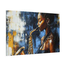 Load image into Gallery viewer, Saxophone Art Canvas, Jazz Decor, Music Lover Gift, Home Wall Art, Portrait Painting, Modern Artwork, Unique Gift Idea