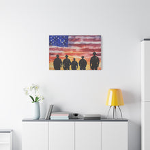 Load image into Gallery viewer, Patriotic Canvas Art - Silhouetted Police Officers with American Flag