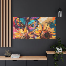 Load image into Gallery viewer, Colorful Butterfly and Sunflowers Canvas Art, Nature Wall Decor, Flower Artwork, Gift for Home, Boho Decor, Vibrant Art Print