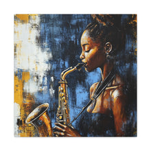 Load image into Gallery viewer, Saxophone Art Canvas, Jazz Decor, Music Lover Gift, Home Wall Art, Portrait Painting, Modern Artwork, Unique Gift Idea