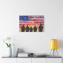 Load image into Gallery viewer, Patriotic Canvas Art - Silhouetted Police Officers with American Flag