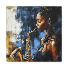 Load image into Gallery viewer, Saxophone Art Canvas, Jazz Decor, Music Lover Gift, Home Wall Art, Portrait Painting, Modern Artwork, Unique Gift Idea
