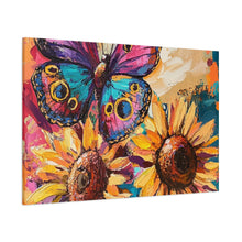 Load image into Gallery viewer, Colorful Butterfly and Sunflowers Canvas Art, Nature Wall Decor, Flower Artwork, Gift for Home, Boho Decor, Vibrant Art Print