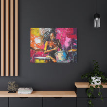 Load image into Gallery viewer, Colorful Drummer Canvas Art Print, Modern Wall Decor, Music Lover Gift, Vibrant Home Accent, Jazz Art Piece, Unique Gift Idea