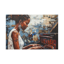 Load image into Gallery viewer, Canvas Wall Art, Piano Woman Artwork, Living Room Decor, Music Lover Gift, Black Artist Print, Home Office Decoration