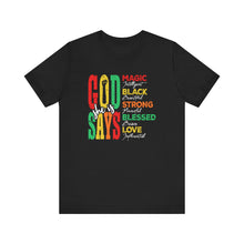 Load image into Gallery viewer, Inspirational Unisex Jersey Short Sleeve Tee - "God Says" Empowering Message