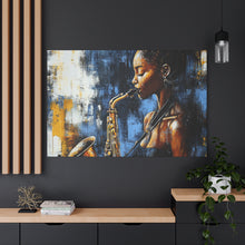 Load image into Gallery viewer, Saxophone Art Canvas, Jazz Decor, Music Lover Gift, Home Wall Art, Portrait Painting, Modern Artwork, Unique Gift Idea