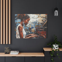 Load image into Gallery viewer, Canvas Wall Art, Piano Woman Artwork, Living Room Decor, Music Lover Gift, Black Artist Print, Home Office Decoration
