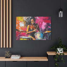 Load image into Gallery viewer, Colorful Drummer Canvas Art Print, Modern Wall Decor, Music Lover Gift, Vibrant Home Accent, Jazz Art Piece, Unique Gift Idea