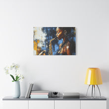 Load image into Gallery viewer, Saxophone Art Canvas, Jazz Decor, Music Lover Gift, Home Wall Art, Portrait Painting, Modern Artwork, Unique Gift Idea