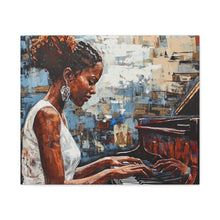 Load image into Gallery viewer, Canvas Wall Art, Piano Woman Artwork, Living Room Decor, Music Lover Gift, Black Artist Print, Home Office Decoration
