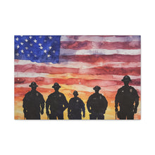 Load image into Gallery viewer, Patriotic Canvas Art - Silhouetted Police Officers with American Flag