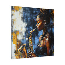 Load image into Gallery viewer, Saxophone Art Canvas, Jazz Decor, Music Lover Gift, Home Wall Art, Portrait Painting, Modern Artwork, Unique Gift Idea