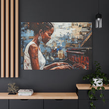 Load image into Gallery viewer, Canvas Wall Art, Piano Woman Artwork, Living Room Decor, Music Lover Gift, Black Artist Print, Home Office Decoration