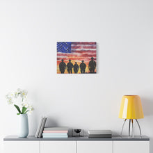Load image into Gallery viewer, Patriotic Canvas Art - Silhouetted Police Officers with American Flag