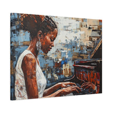 Load image into Gallery viewer, Canvas Wall Art, Piano Woman Artwork, Living Room Decor, Music Lover Gift, Black Artist Print, Home Office Decoration