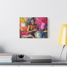 Load image into Gallery viewer, Colorful Drummer Canvas Art Print, Modern Wall Decor, Music Lover Gift, Vibrant Home Accent, Jazz Art Piece, Unique Gift Idea