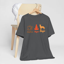 Load image into Gallery viewer, Coffee Yoga Dogs Unisex Jersey Tee - Perfect for Pet Lovers and Yoga Enthusiasts