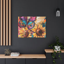 Load image into Gallery viewer, Colorful Butterfly and Sunflowers Canvas Art, Nature Wall Decor, Flower Artwork, Gift for Home, Boho Decor, Vibrant Art Print