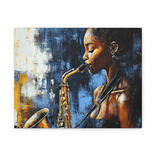 Load image into Gallery viewer, Saxophone Art Canvas, Jazz Decor, Music Lover Gift, Home Wall Art, Portrait Painting, Modern Artwork, Unique Gift Idea