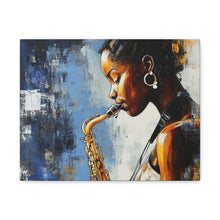 Load image into Gallery viewer, Saxophone Art Canvas, Music Lover Decor, Jazz Wall Art, Unique Gift for Musicians, Home Office Decoration, Inspirational Artwork