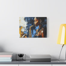 Load image into Gallery viewer, Saxophone Art Canvas, Jazz Decor, Music Lover Gift, Home Wall Art, Portrait Painting, Modern Artwork, Unique Gift Idea