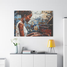 Load image into Gallery viewer, Canvas Wall Art, Piano Woman Artwork, Living Room Decor, Music Lover Gift, Black Artist Print, Home Office Decoration