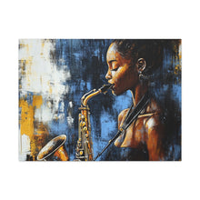Load image into Gallery viewer, Saxophone Art Canvas, Jazz Decor, Music Lover Gift, Home Wall Art, Portrait Painting, Modern Artwork, Unique Gift Idea
