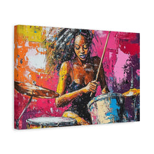 Load image into Gallery viewer, Colorful Drummer Canvas Art Print, Modern Wall Decor, Music Lover Gift, Vibrant Home Accent, Jazz Art Piece, Unique Gift Idea