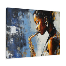 Load image into Gallery viewer, Saxophone Art Canvas, Music Lover Decor, Jazz Wall Art, Unique Gift for Musicians, Home Office Decoration, Inspirational Artwork