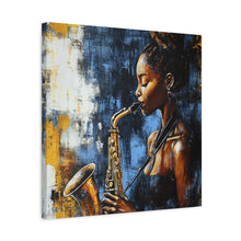 Load image into Gallery viewer, Saxophone Art Canvas, Jazz Decor, Music Lover Gift, Home Wall Art, Portrait Painting, Modern Artwork, Unique Gift Idea