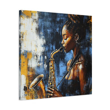 Load image into Gallery viewer, Saxophone Art Canvas, Jazz Decor, Music Lover Gift, Home Wall Art, Portrait Painting, Modern Artwork, Unique Gift Idea