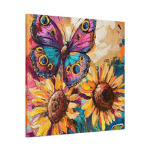 Load image into Gallery viewer, Colorful Butterfly and Sunflowers Canvas Art, Nature Wall Decor, Flower Artwork, Gift for Home, Boho Decor, Vibrant Art Print