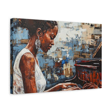 Load image into Gallery viewer, Canvas Wall Art, Piano Woman Artwork, Living Room Decor, Music Lover Gift, Black Artist Print, Home Office Decoration
