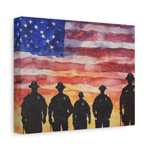 Load image into Gallery viewer, Patriotic Canvas Art - Silhouetted Police Officers with American Flag