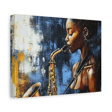Load image into Gallery viewer, Saxophone Art Canvas, Jazz Decor, Music Lover Gift, Home Wall Art, Portrait Painting, Modern Artwork, Unique Gift Idea