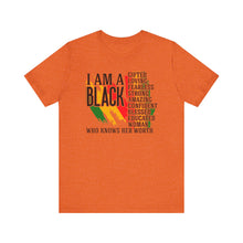 Load image into Gallery viewer, Empowered Black Woman Tee - I AM A BLACK Heart Design - Unisex Jersey Short Sleeve