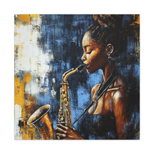 Load image into Gallery viewer, Saxophone Art Canvas, Jazz Decor, Music Lover Gift, Home Wall Art, Portrait Painting, Modern Artwork, Unique Gift Idea