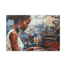 Load image into Gallery viewer, Canvas Wall Art, Piano Woman Artwork, Living Room Decor, Music Lover Gift, Black Artist Print, Home Office Decoration
