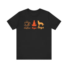 Load image into Gallery viewer, Coffee Yoga Dogs Unisex Jersey Tee - Perfect for Pet Lovers and Yoga Enthusiasts