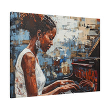 Load image into Gallery viewer, Canvas Wall Art, Piano Woman Artwork, Living Room Decor, Music Lover Gift, Black Artist Print, Home Office Decoration