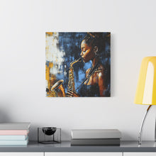 Load image into Gallery viewer, Saxophone Art Canvas, Jazz Decor, Music Lover Gift, Home Wall Art, Portrait Painting, Modern Artwork, Unique Gift Idea
