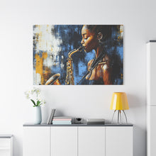 Load image into Gallery viewer, Saxophone Art Canvas, Jazz Decor, Music Lover Gift, Home Wall Art, Portrait Painting, Modern Artwork, Unique Gift Idea