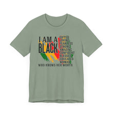 Load image into Gallery viewer, Empowered Black Woman Tee - I AM A BLACK Heart Design - Unisex Jersey Short Sleeve
