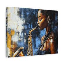 Load image into Gallery viewer, Saxophone Art Canvas, Jazz Decor, Music Lover Gift, Home Wall Art, Portrait Painting, Modern Artwork, Unique Gift Idea