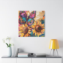 Load image into Gallery viewer, Colorful Butterfly and Sunflowers Canvas Art, Nature Wall Decor, Flower Artwork, Gift for Home, Boho Decor, Vibrant Art Print