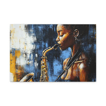 Load image into Gallery viewer, Saxophone Art Canvas, Jazz Decor, Music Lover Gift, Home Wall Art, Portrait Painting, Modern Artwork, Unique Gift Idea