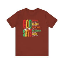Load image into Gallery viewer, Inspirational Unisex Jersey Short Sleeve Tee - "God Says" Empowering Message