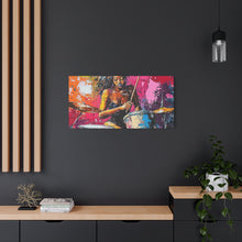 Load image into Gallery viewer, Colorful Drummer Canvas Art Print, Modern Wall Decor, Music Lover Gift, Vibrant Home Accent, Jazz Art Piece, Unique Gift Idea